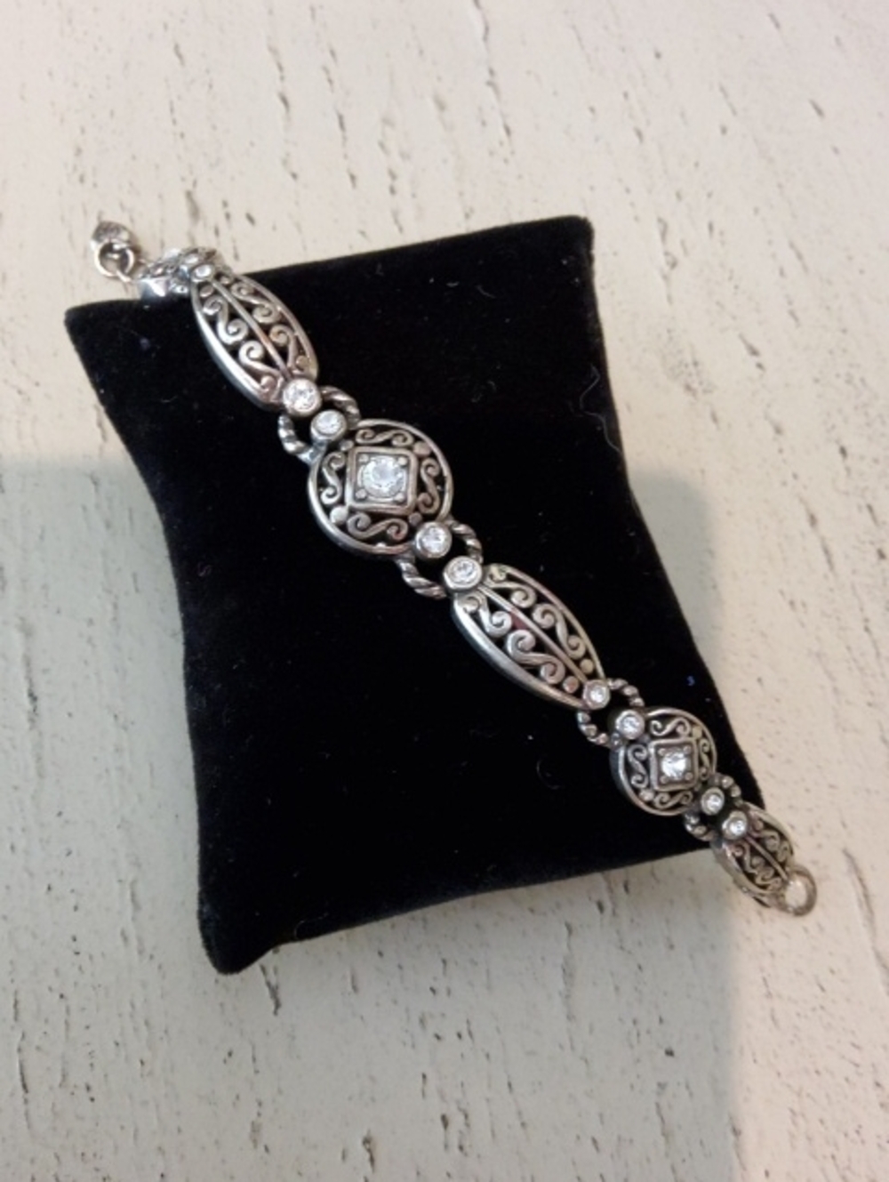 Brighton Silver-Tone Filigree Bracelet with Clear Crystal Stones